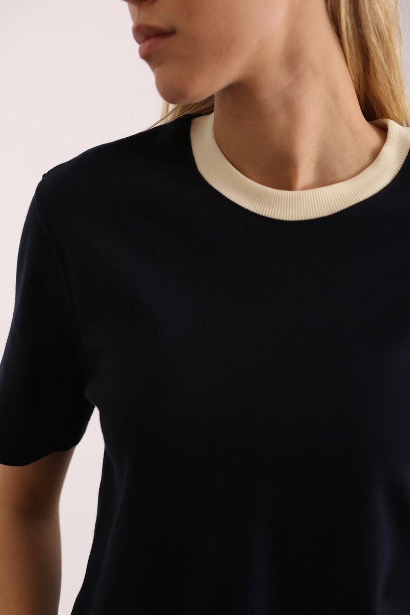 Lacivert Kontrast Basic Tshirt 
