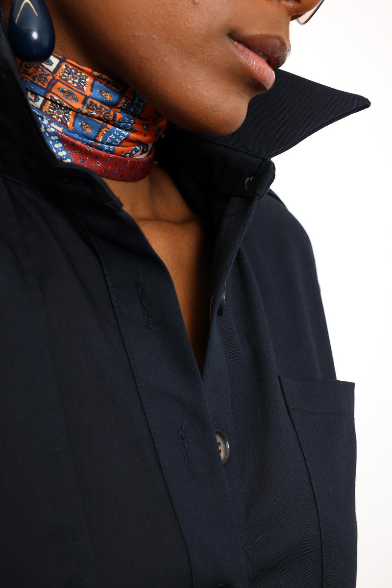 Lacivert Kuşaklı Önü Düğmeli Tulum 9535