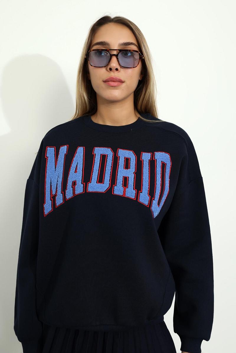 Lacivert Madrid Nakışlı Sweatshirt 