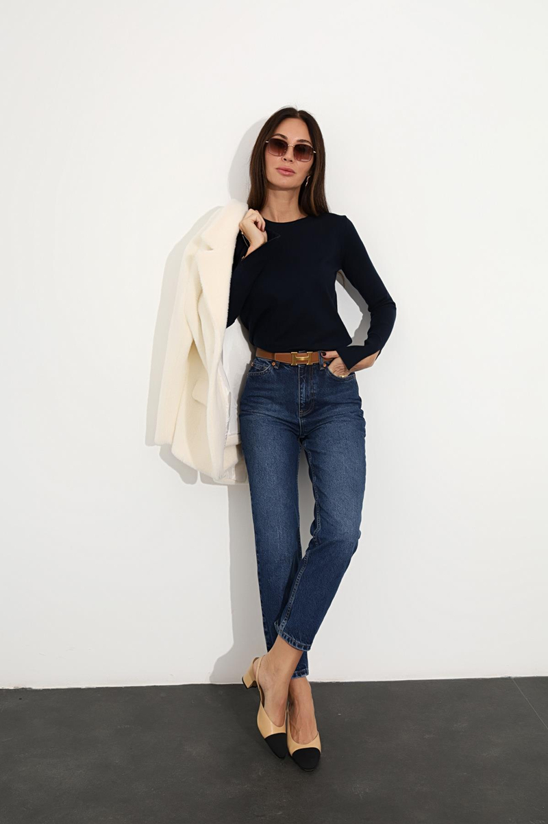 Lacivert Mom Fit Yüksek Bel Jean 