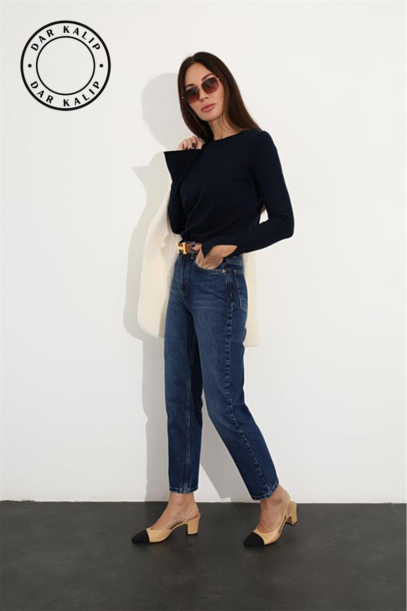 Lacivert Mom Fit Yüksek Bel Jean 