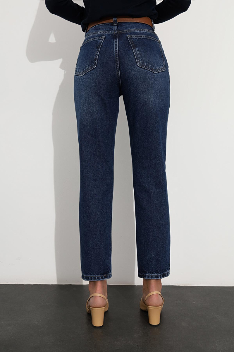 Lacivert Mom Fit Yüksek Bel Jean 