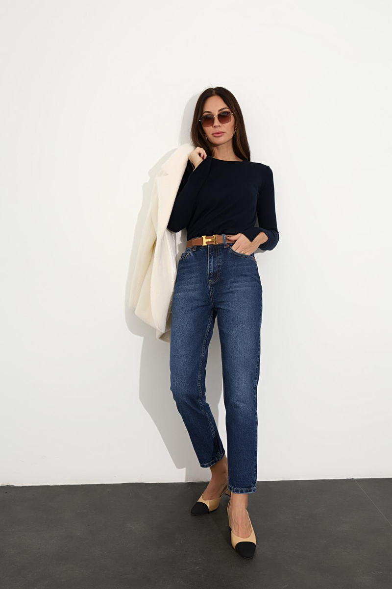 Lacivert Mom Fit Yüksek Bel Jean 
