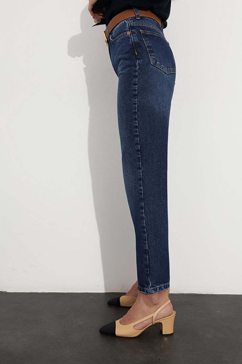 Lacivert Mom Fit Yüksek Bel Jean 