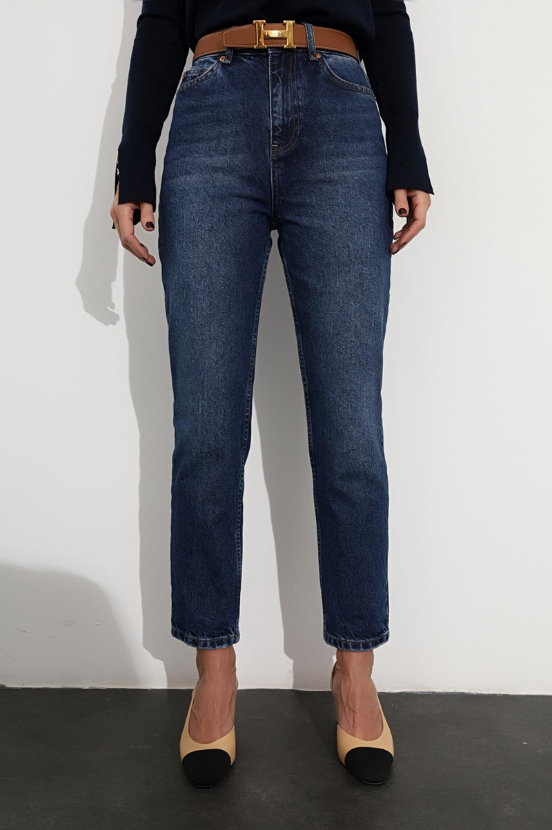Lacivert Mom Fit Yüksek Bel Jean 
