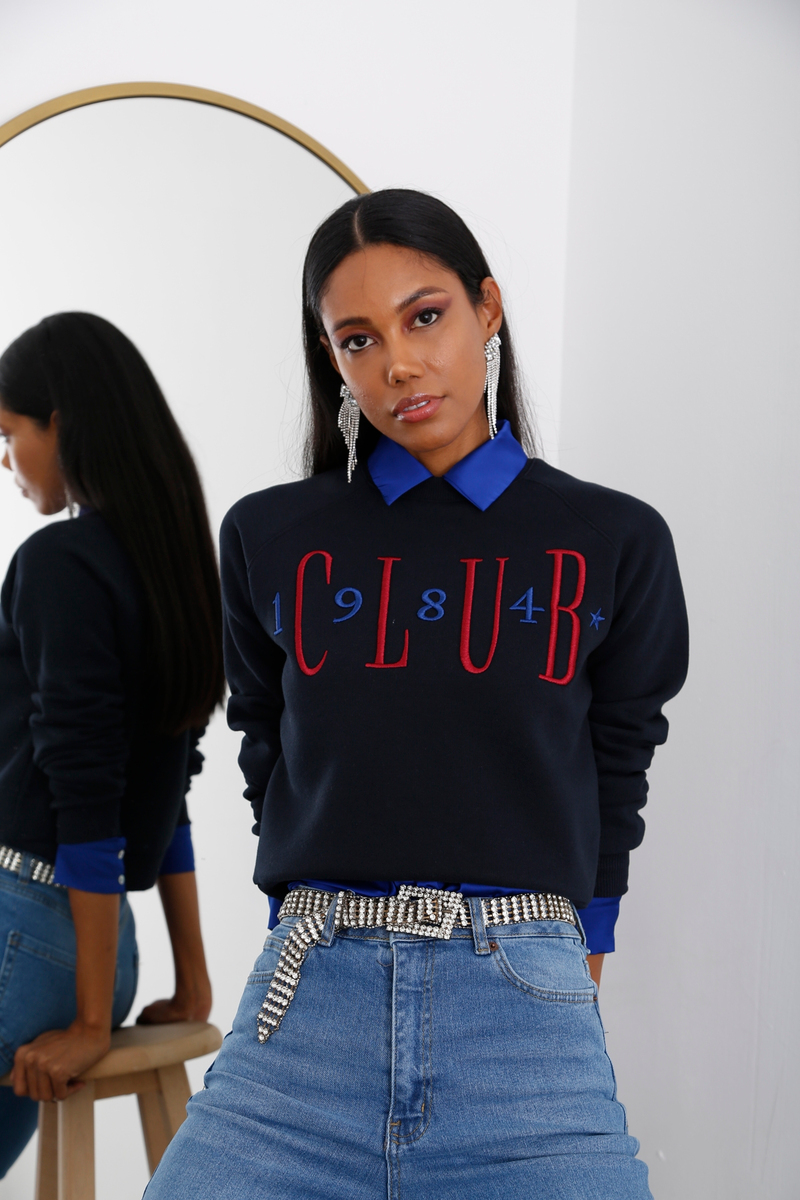 Lacivert Nakışlı Şardonlu Sweatshirt 