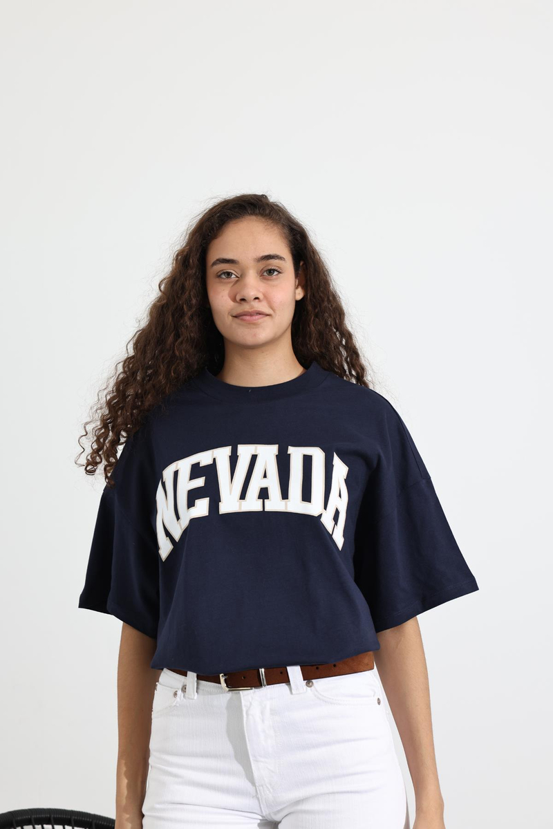 Lacivert Nevada Baskılı Tişört 