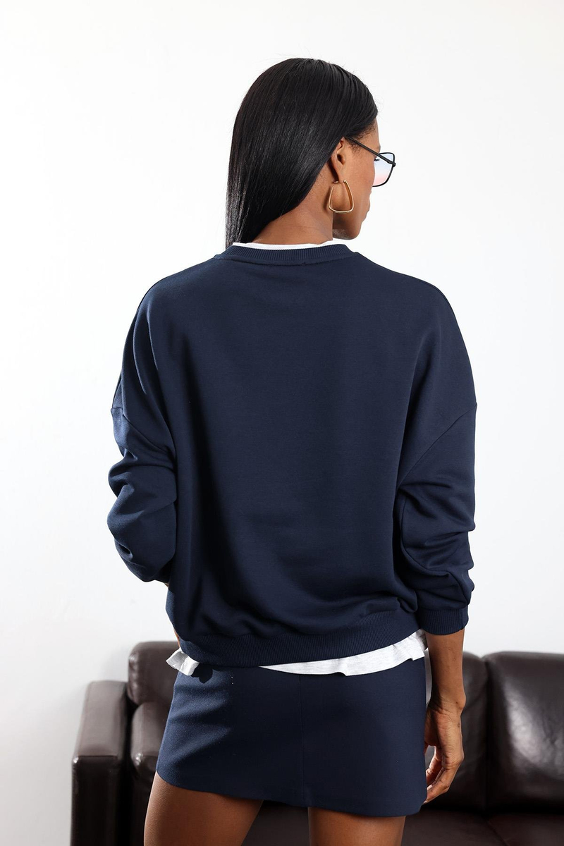 Lacivert Önü Taş Detaylı Sweatshirt 01426