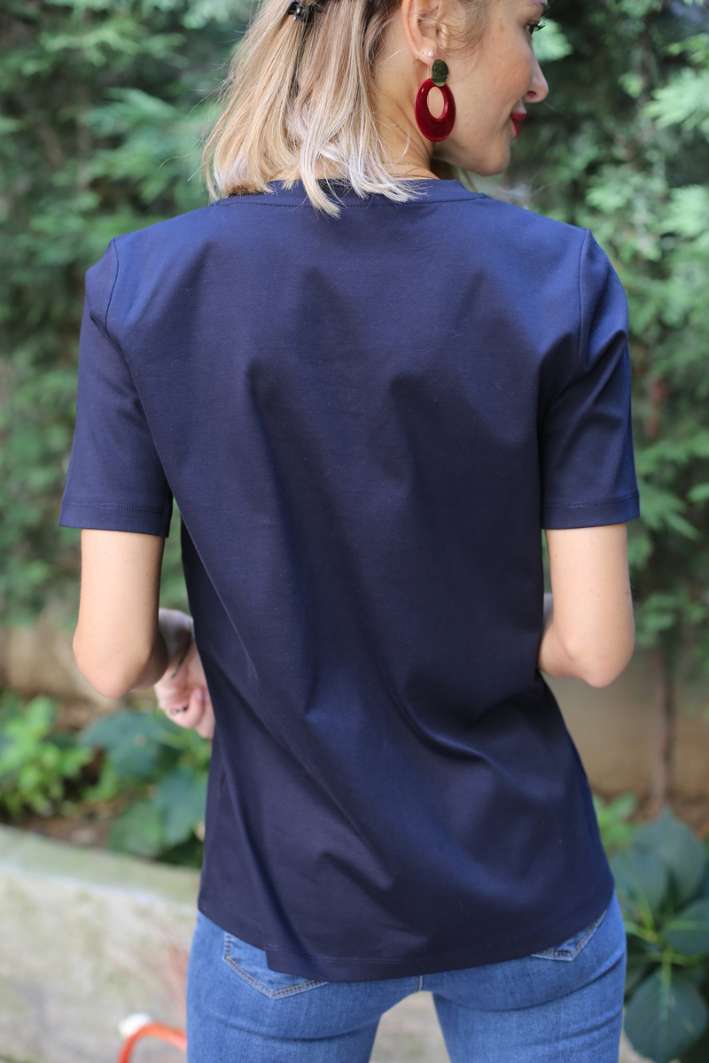 Lacivert Organik V Yaka Tshirt