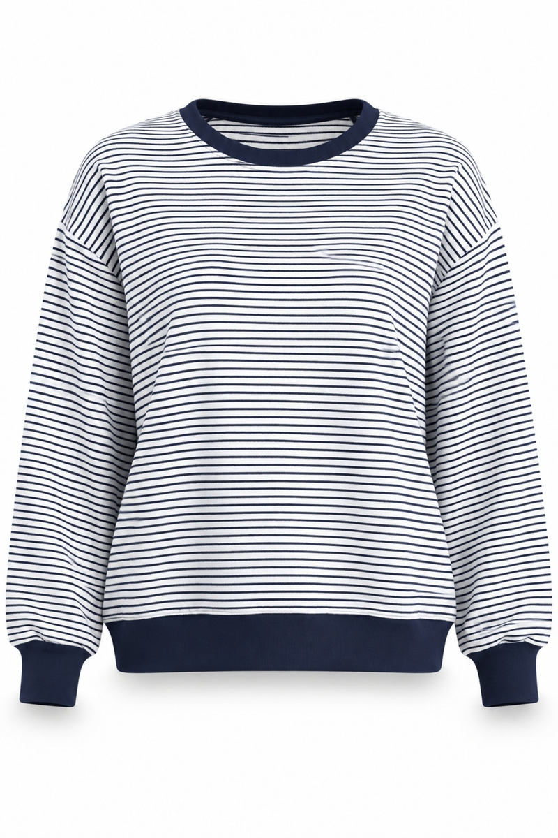Lacivert Oversize Çizgili Sweatshirt 27368