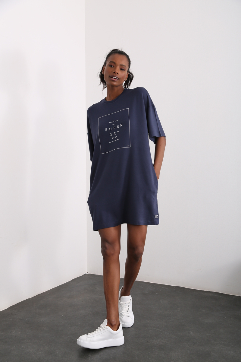 Lacivert Oversize Mini Elbise 