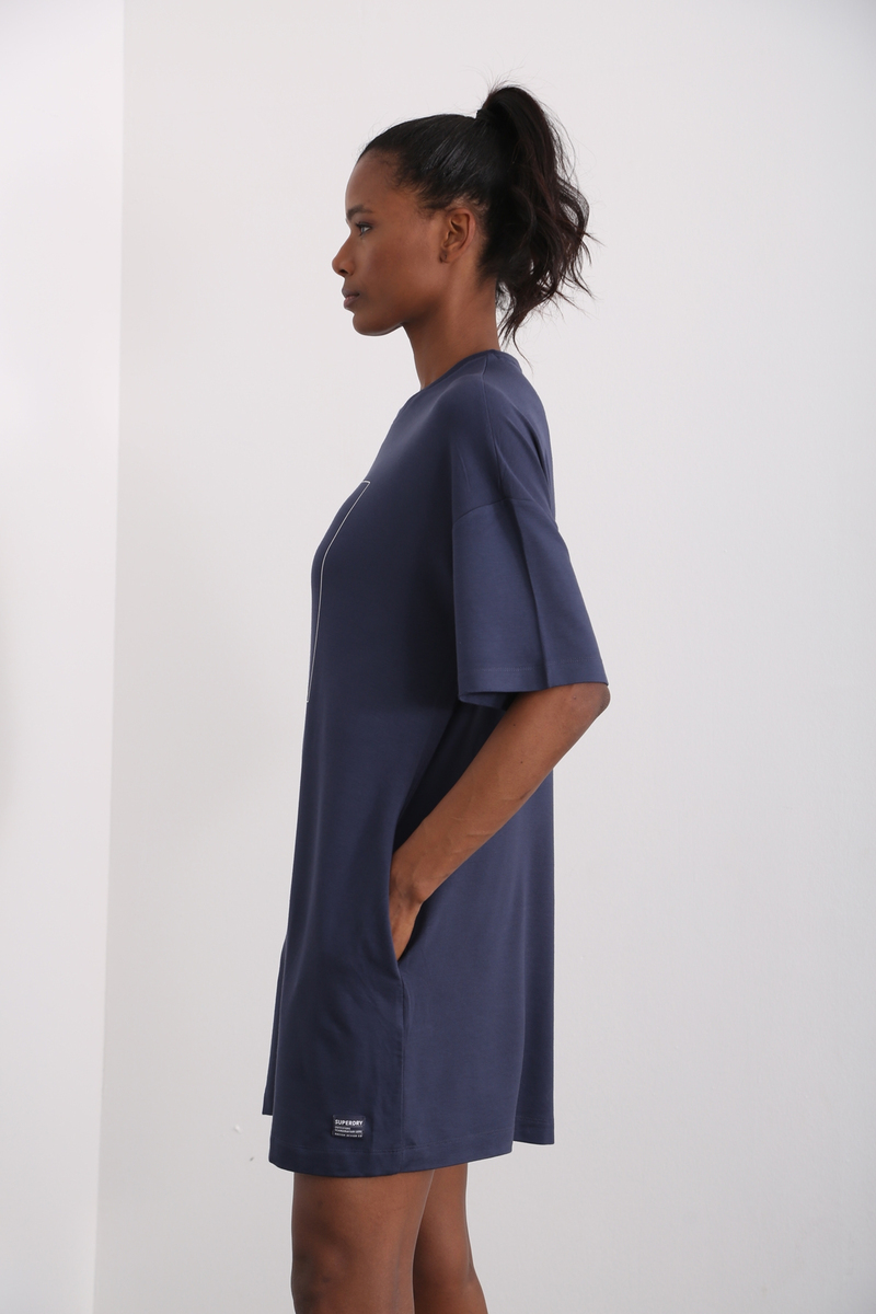 Lacivert Oversize Mini Elbise 