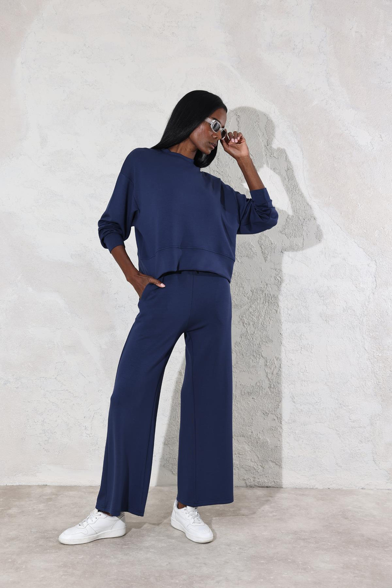 Lacivert Oversize Sweatshirt Eşofman Takım 