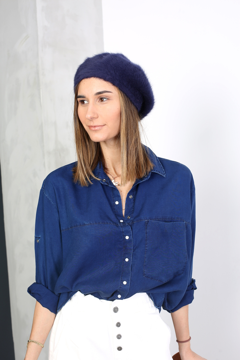 Lacivert Oversize Tencel Gömlek 3356