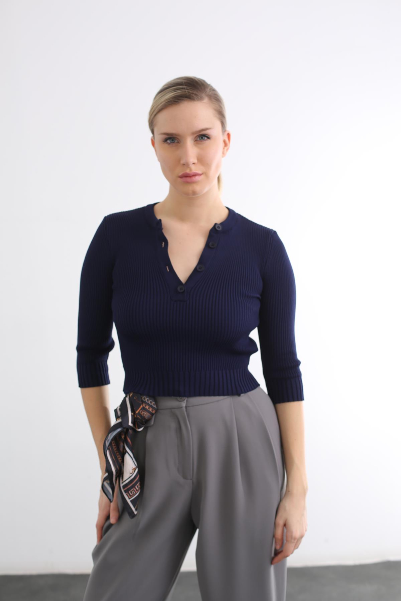 Lacivert Patlı Fitilli Triko 210374