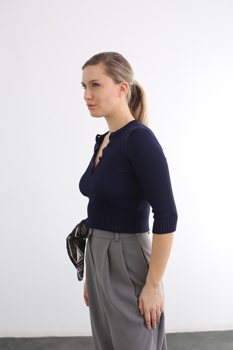 Lacivert Patlı Fitilli Triko 210374