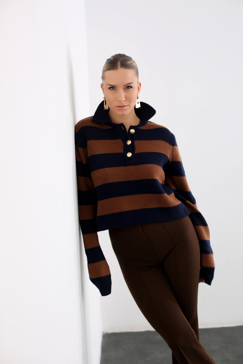 Lacivert Polo Yaka Çizgili Kazak 310006