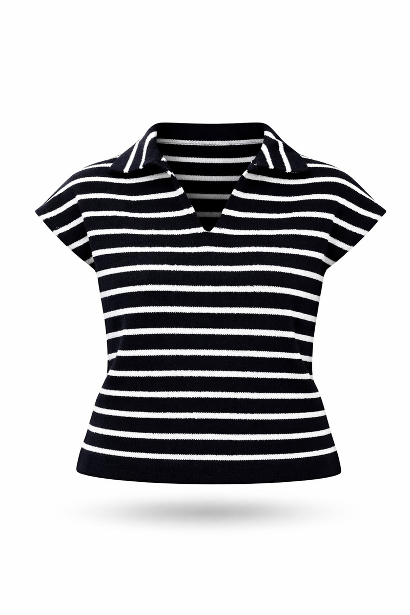 Lacivert Polo Yaka Çizgili Triko 5224