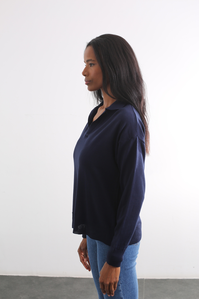 Lacivert Polo Yaka Triko Kazak 210239