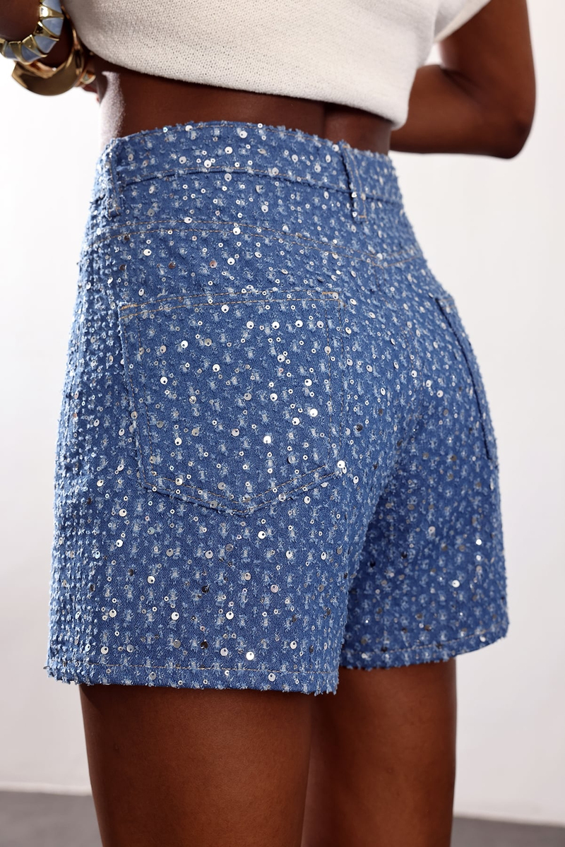 Lacivert Pullu Denim Şort 