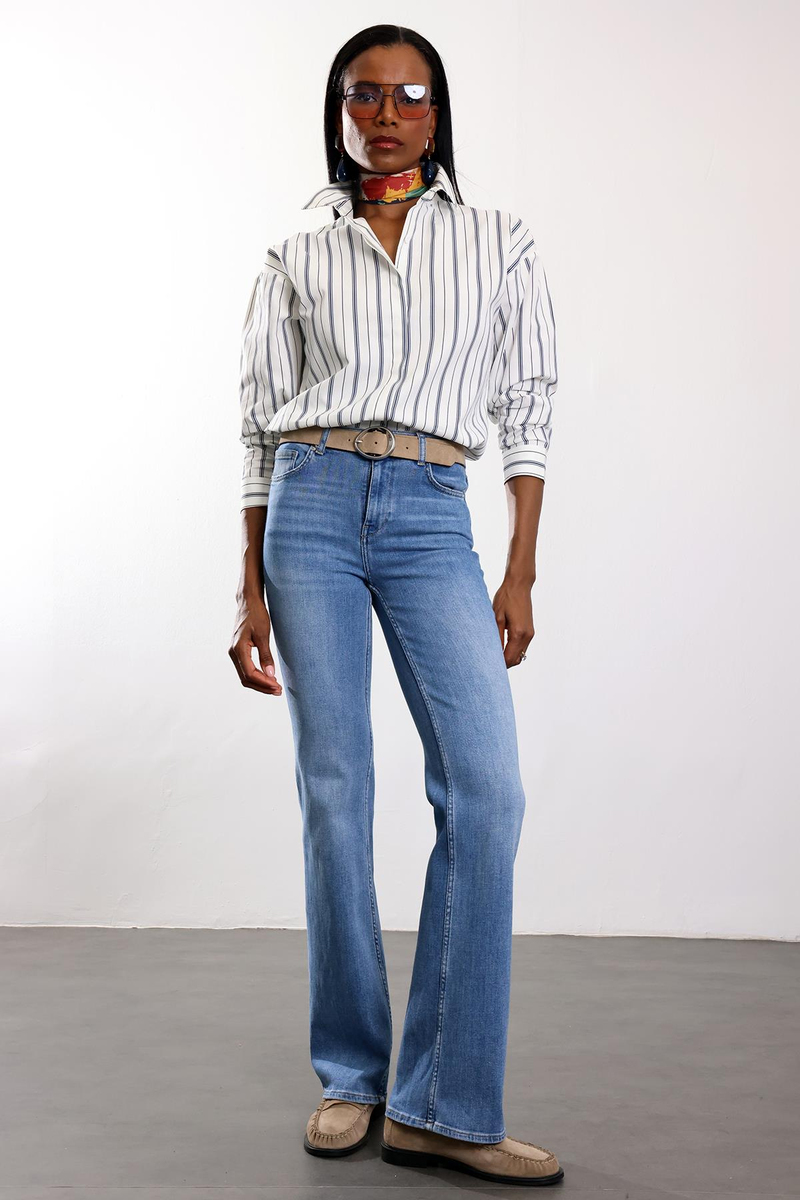 Lacivert Regular Fit Çizgili Gömlek 