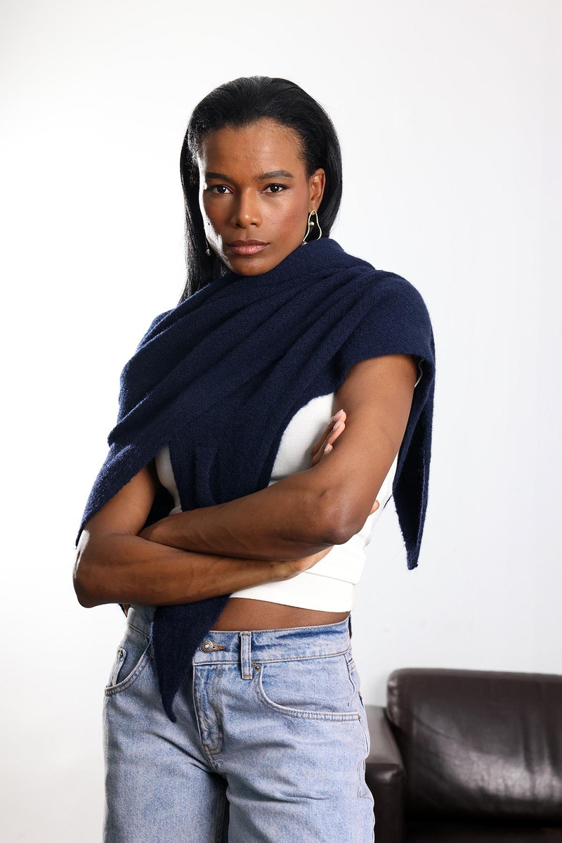 Lacivert Triko Üçgen Atkı S009