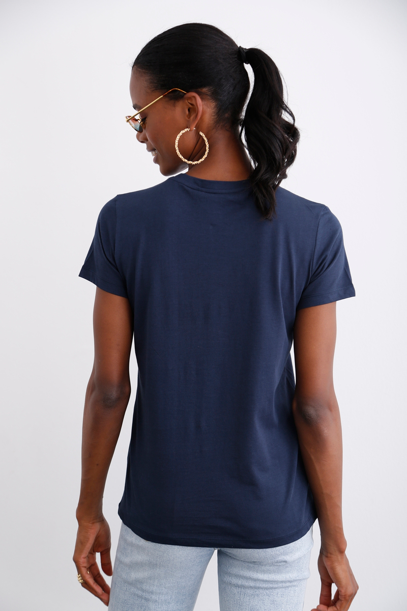 Lacivert Ultra Soft Bisiklet Yaka Tshirt 