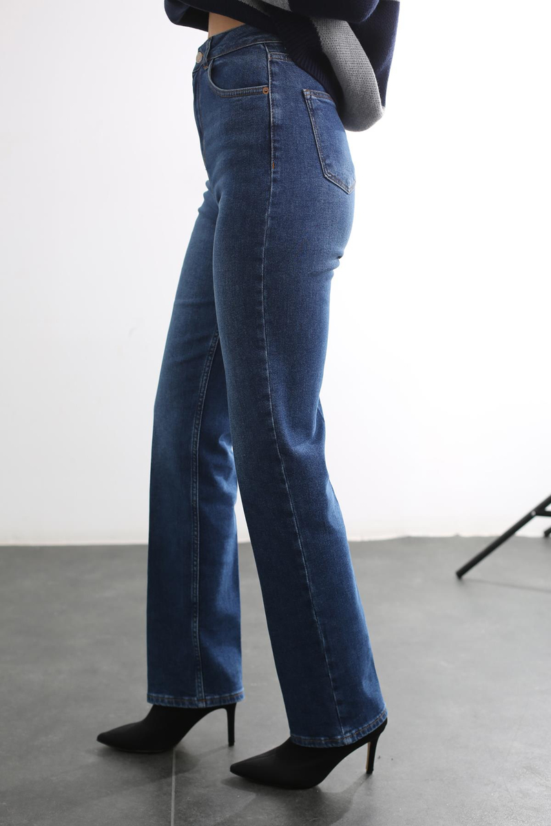 Lacivert Ultra Yüksel Bel Boru Paça Jean K22395