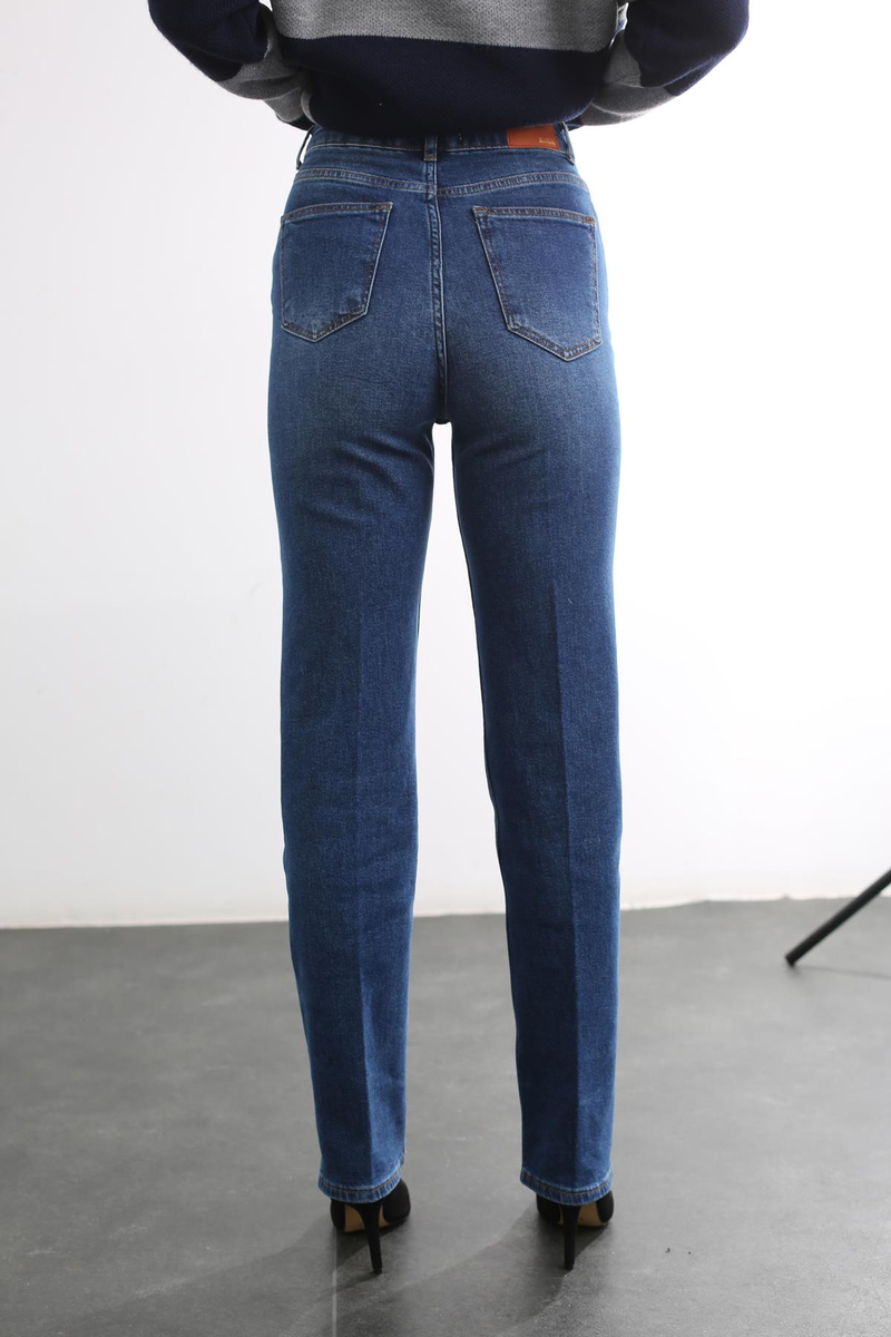 Lacivert Ultra Yüksel Bel Boru Paça Jean K22395