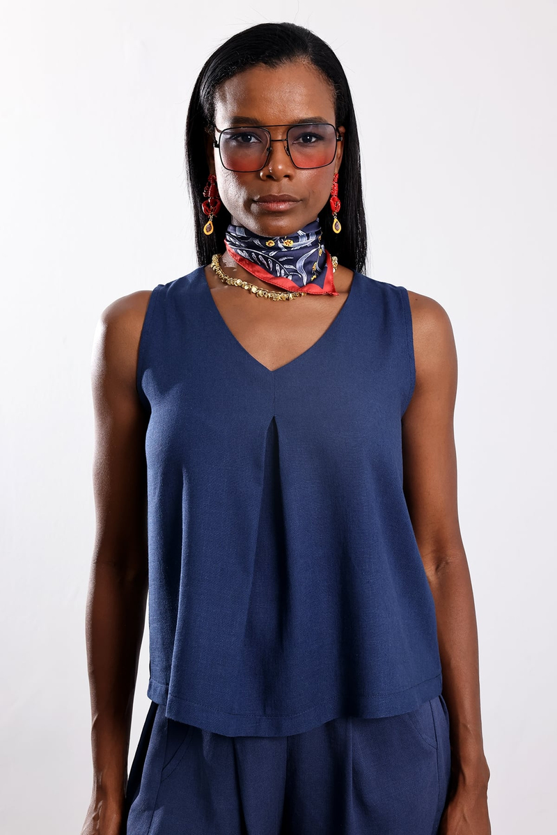Lacivert V Yaka Bluz 30068