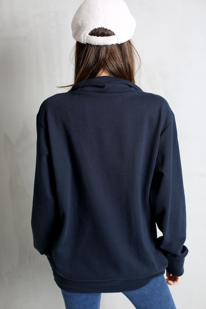 Lacivert V Yaka Fermuarlı Sweatshirt-9004 