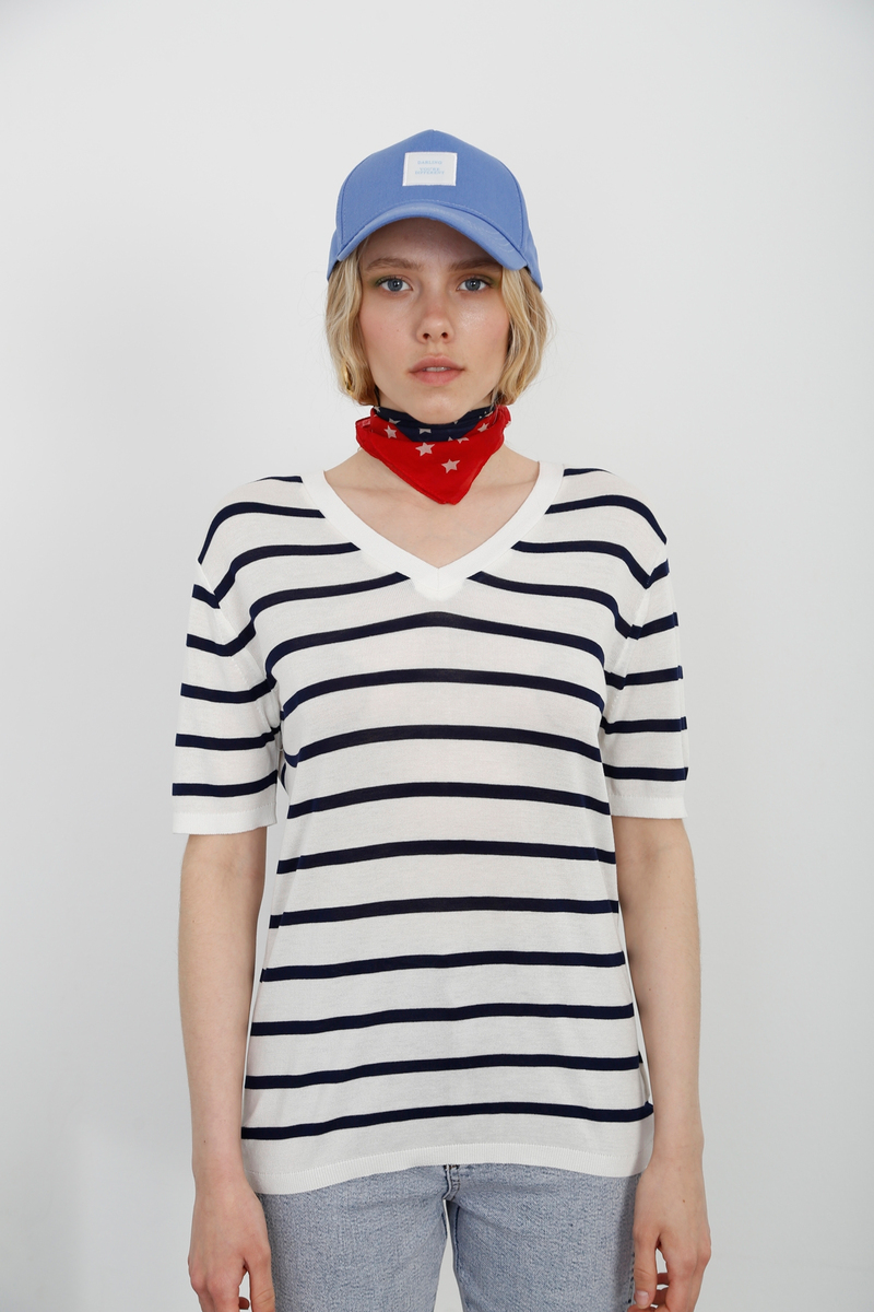 Lacivert V Yaka Merserize Tshirt 736