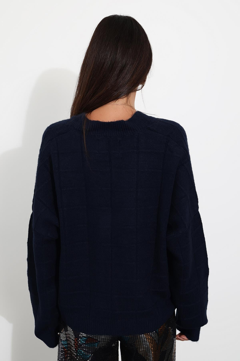 Lacivert V Yaka Oversize Kazak 231028