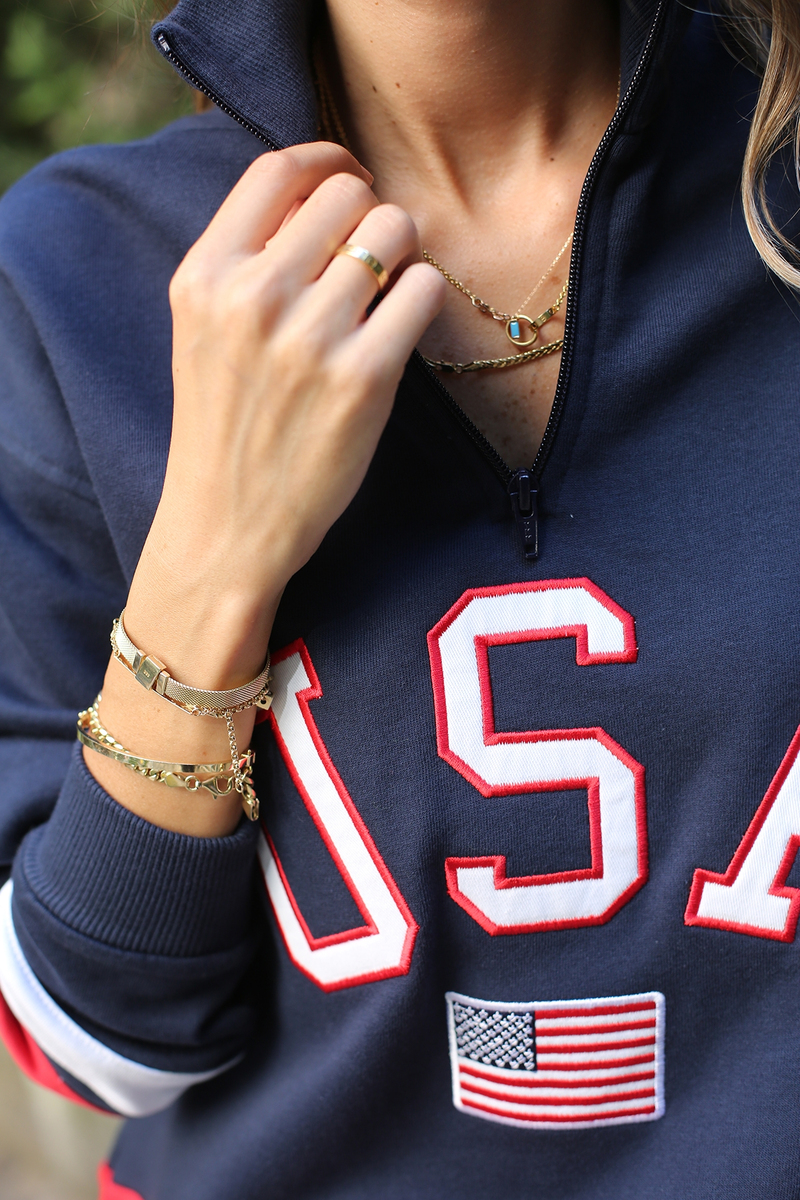Lacivert Yakası Fermuarlı USA Sweatshirt