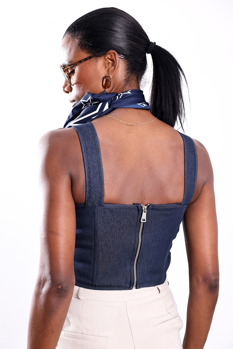 Lacivert Yanları Bağlamalı Denim Büstiyer 5649