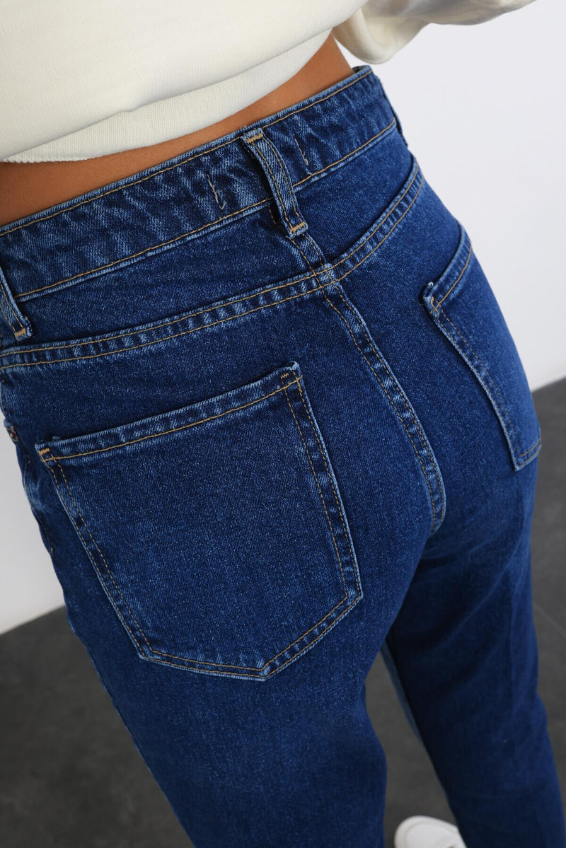 Lacivert Yüksek Bel Cropped Jean 487