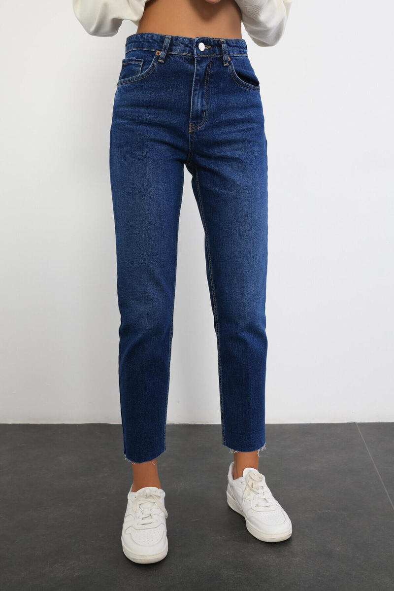 Lacivert Yüksek Bel Cropped Jean 487