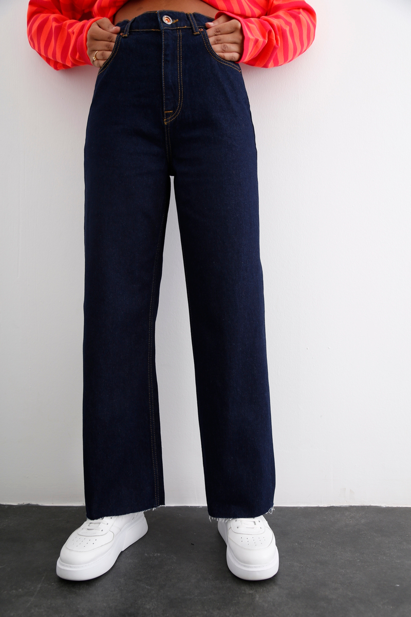 Lacivert Yüksek Bel Culotte Jean 