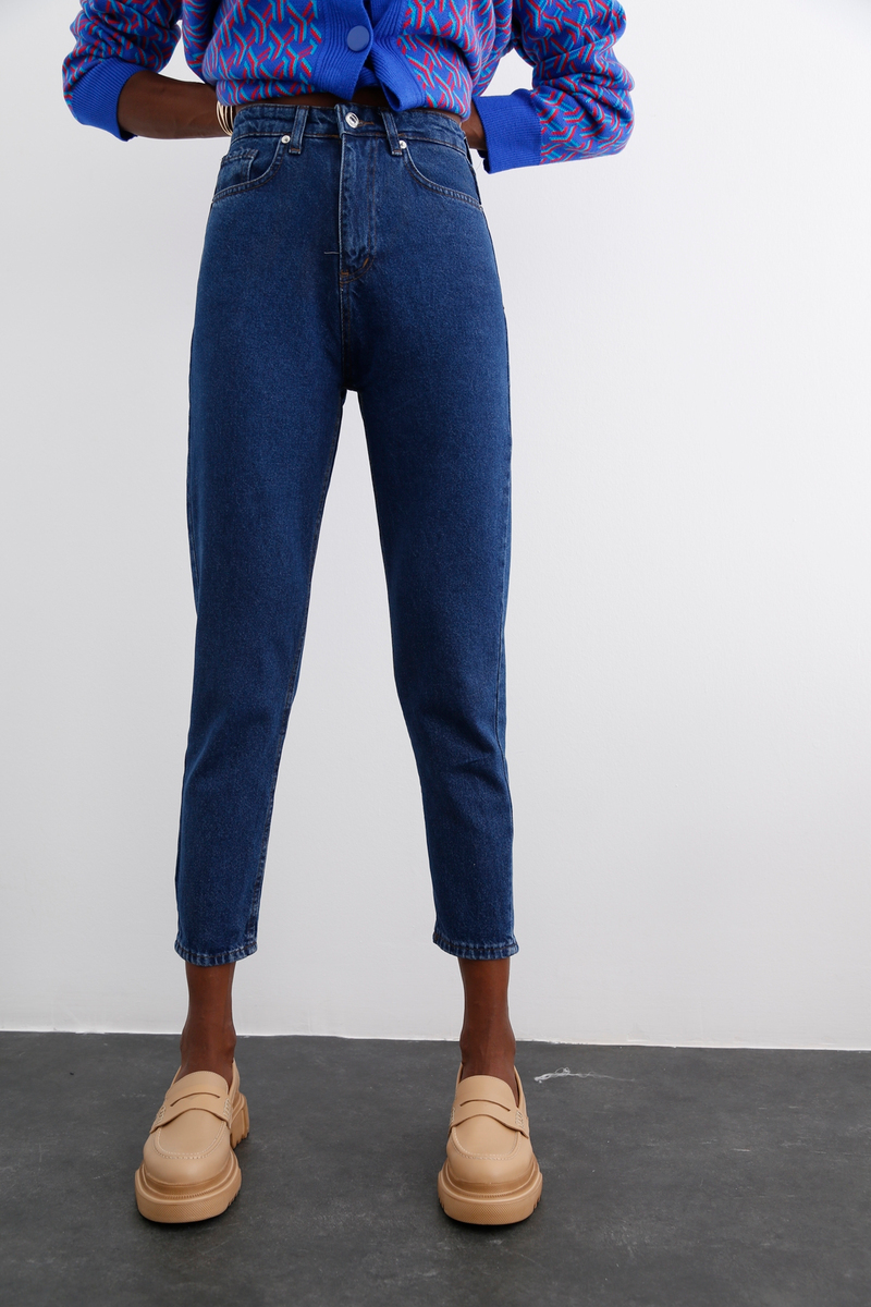 Lacivert Yüksek Bel Mom Jean 