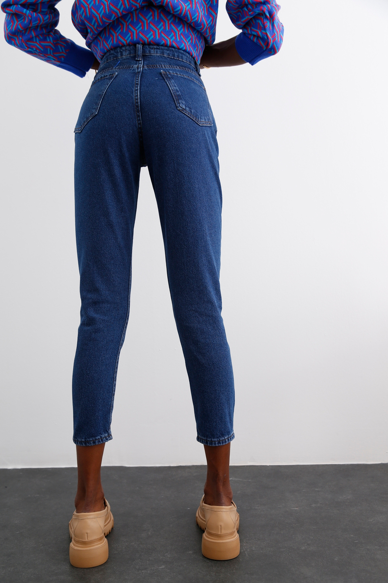 Lacivert Yüksek Bel Mom Jean 