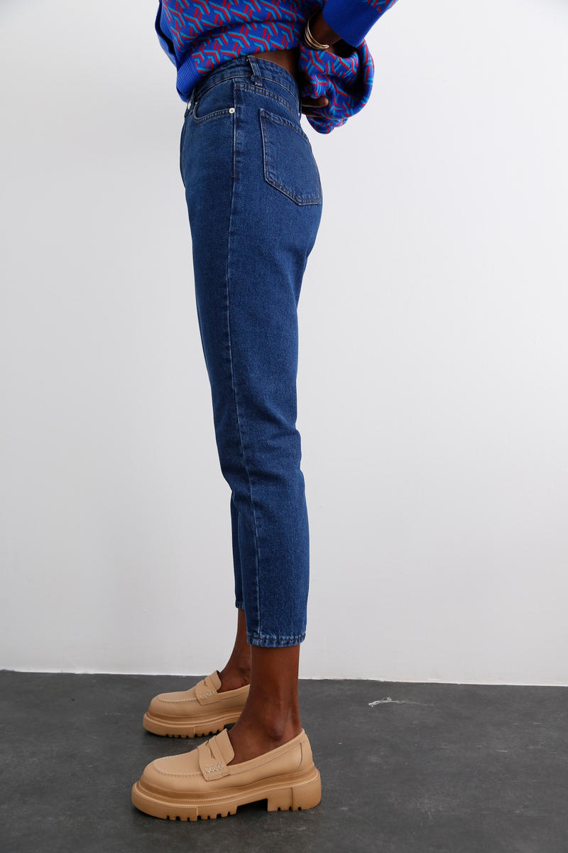 Lacivert Yüksek Bel Mom Jean 