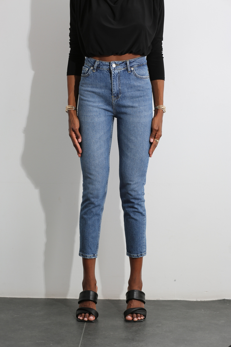 Lacivert Yüksek Bel Mom Jean 2654