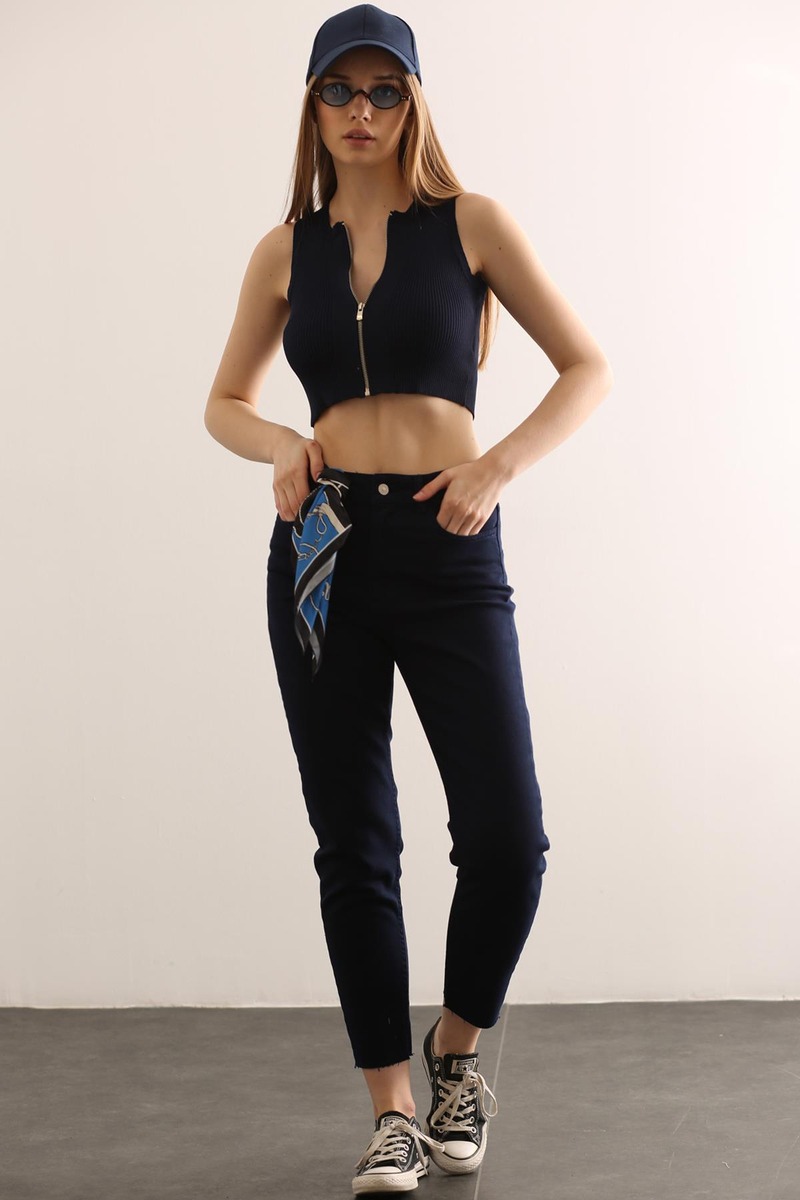 Lacivert Yüksek Bel Mom Jean 6150