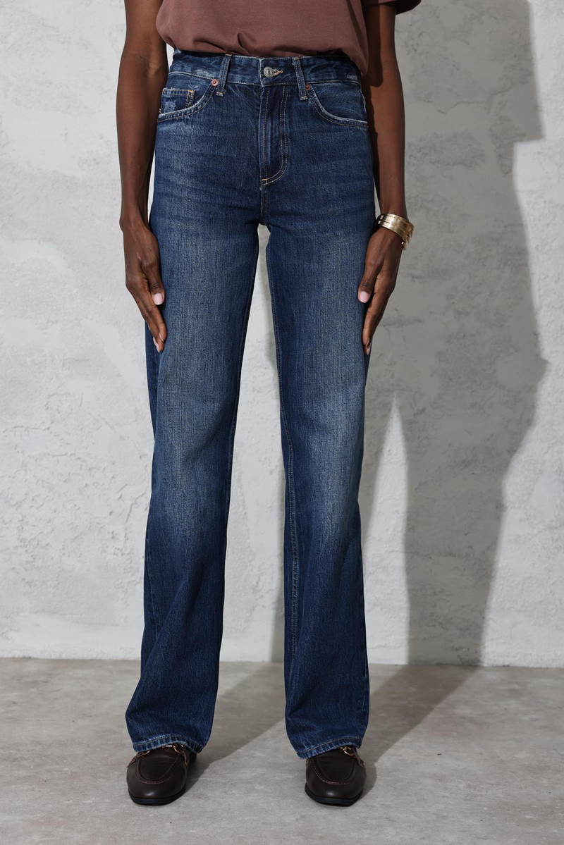 Lacivert Yüksek Bel Straight Jean 