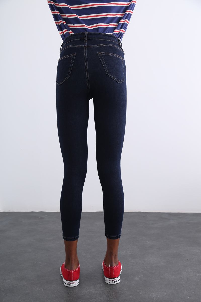 Lacivert Yüksek Bel Toparlayan Slim Fit Jean 