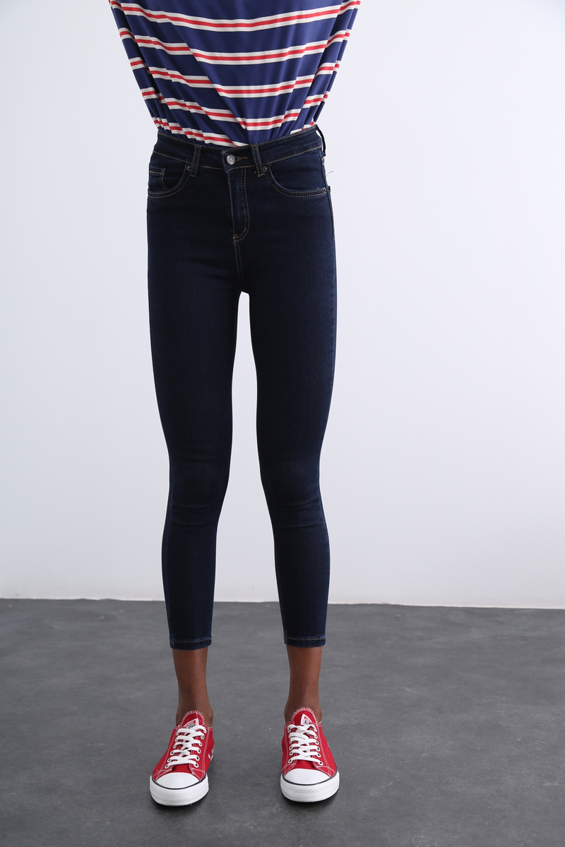 Lacivert Yüksek Bel Toparlayan Slim Fit Jean 