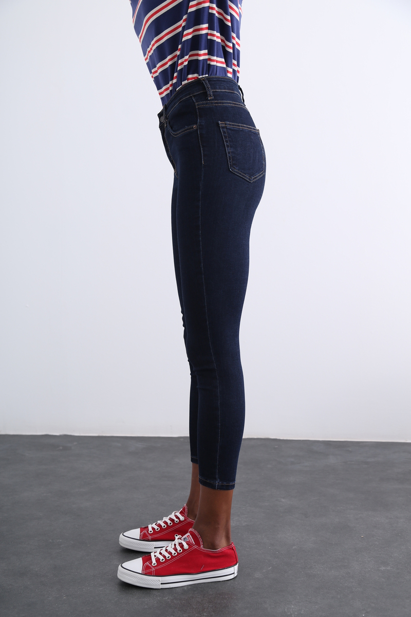 Lacivert Yüksek Bel Toparlayan Slim Fit Jean 