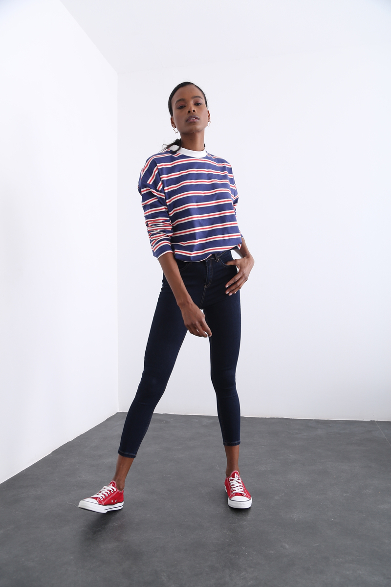 Lacivert Yüksek Bel Toparlayan Slim Fit Jean 