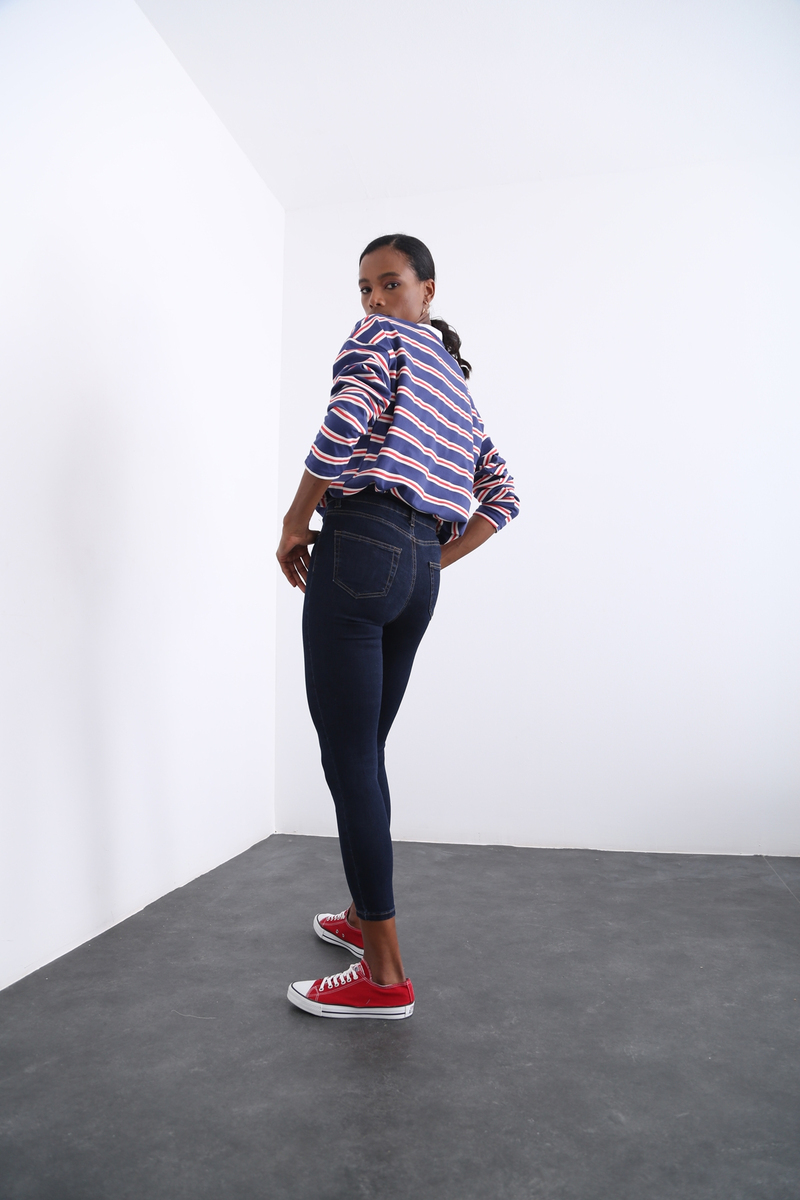 Lacivert Yüksek Bel Toparlayan Slim Fit Jean 
