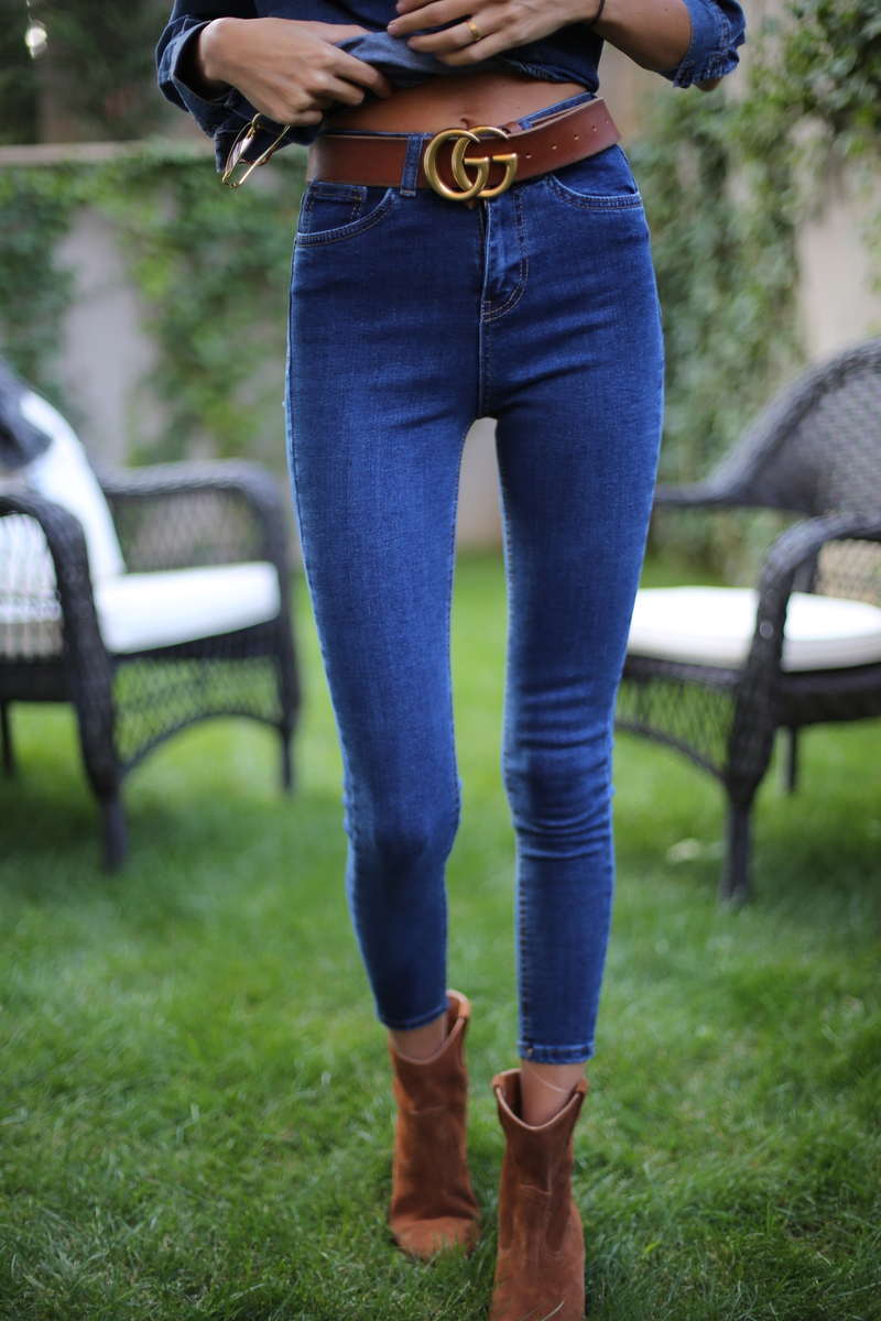 Lacivert Yüksek Bel Toparlayan Slim Fit Jean